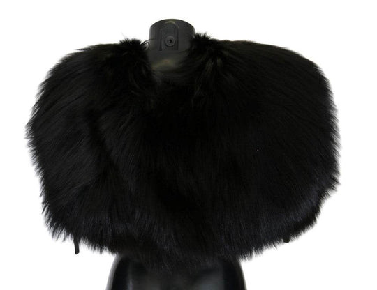 Dolce & Gabbana Eleganter Schwarz-Silber-Fuchsfell-Wickelschal - Léoré
