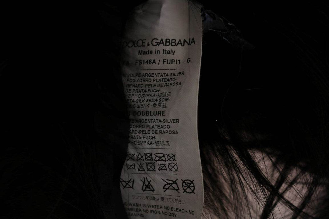 Dolce & Gabbana Eleganter Schwarz-Silber-Fuchsfell-Wickelschal - Léoré