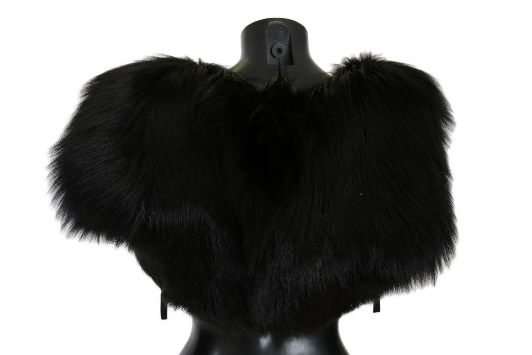 Dolce & Gabbana Eleganter Schwarz-Silber-Fuchsfell-Schal - Léoré