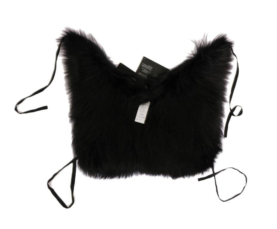 Dolce & Gabbana Eleganter Schwarz-Silber-Fuchsfell-Schal - Léoré