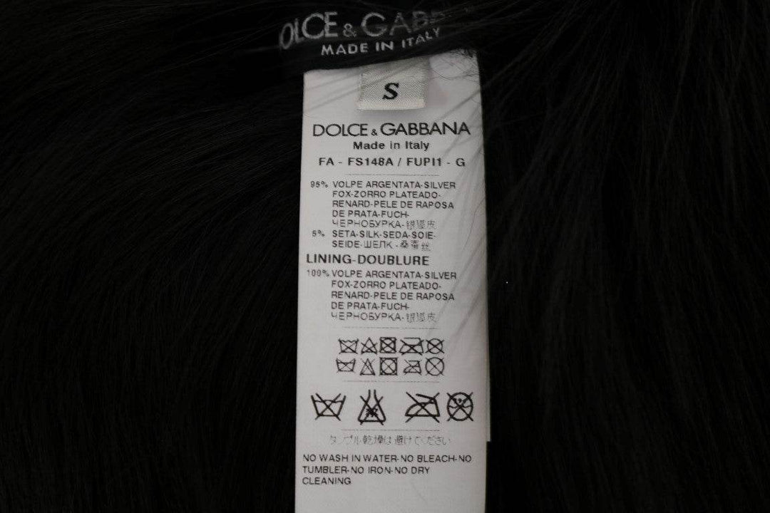 Dolce & Gabbana Eleganter Schwarz-Silber-Fuchsfell-Schal - Léoré