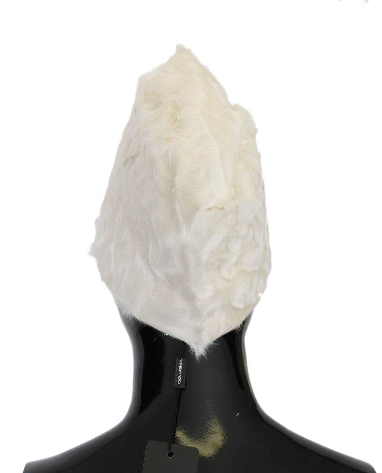 Dolce & Gabbana Elegante weiße Pelzmütze Luxus Wintermütze - Léoré