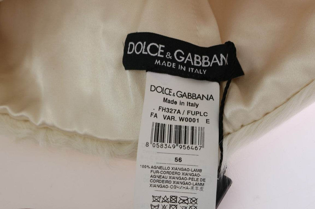 Dolce & Gabbana Elegante weiße Pelzmütze Luxus Wintermütze - Léoré