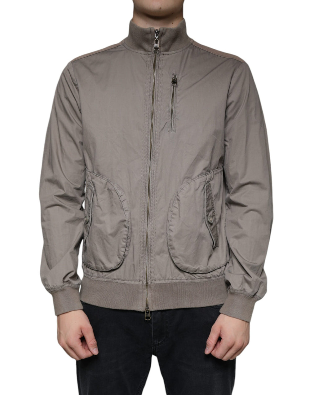 Armani Jeans Braune Bomberjacke mit Logo und Reißverschluss aus Baumwolle