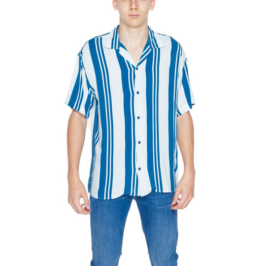 Jack Jones Blaues Viskose-Kurzarmhemd