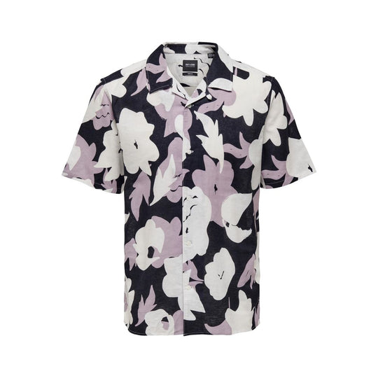 Only & Sons Lila Leinen-Kurzarmhemd