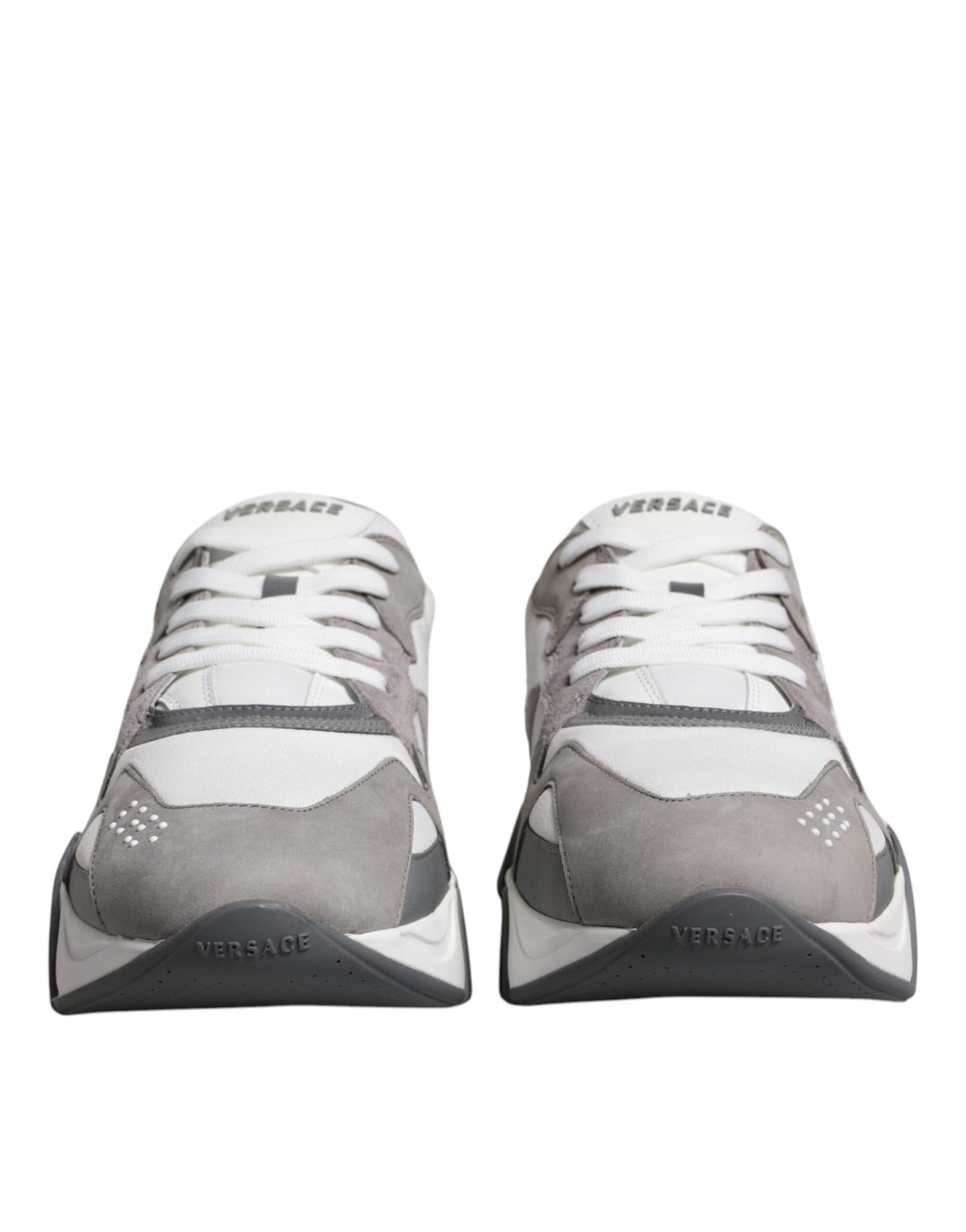 Versace Grau Leder Neopren Chunky Low Top Squalo Turnschuhe Schuhe