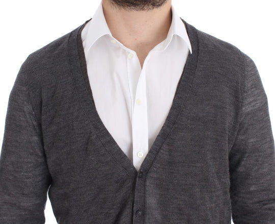 Costume National Grauer Wollpullover mit Knopfleiste