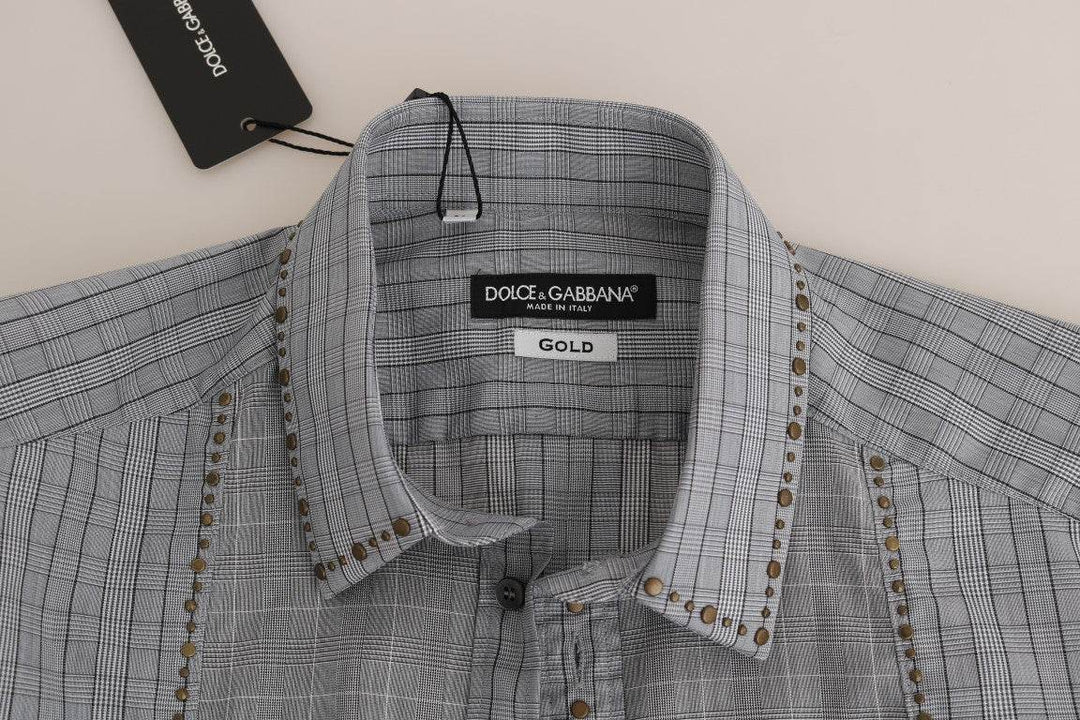 Dolce & Gabbana Elegantes graues kariertes Slim Fit Freizeithemd - Léoré