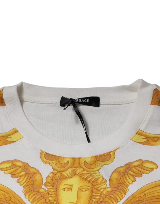 Versace Weißes T-Shirt mit Rundhalsausschnitt und Medusa-Druck aus Baumwolle