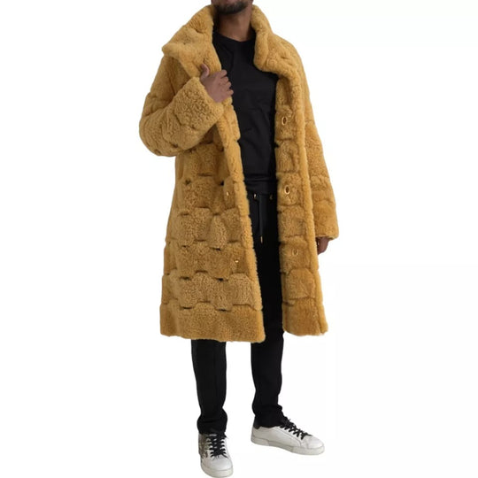 Bottega Veneta Gelber Wollmantel lange Teddyjacke