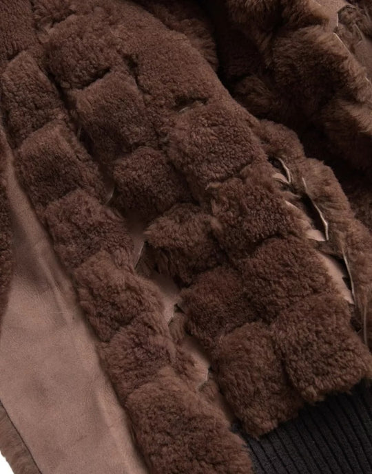 Bottega Veneta Brauner Pelz Lamm Shearling Mantel Jacke