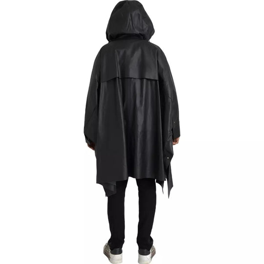 Bottega Veneta Schwarzes Leder Trenchcoat Jacke mit Kapuze