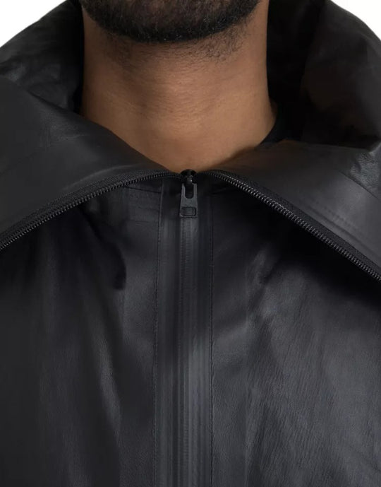 Bottega Veneta Schwarzes Leder Trenchcoat Jacke mit Kapuze