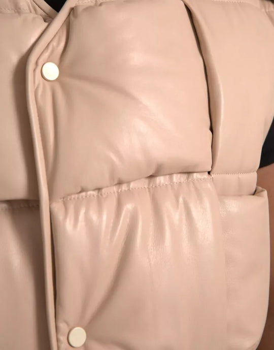 Bottega Veneta Beige gesteppte ärmellose Kalbslederjacke