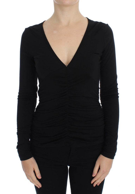 Versace Jeans Eleganter schwarzer Pullover mit V-Ausschnitt aus Viskosemischung - Léoré