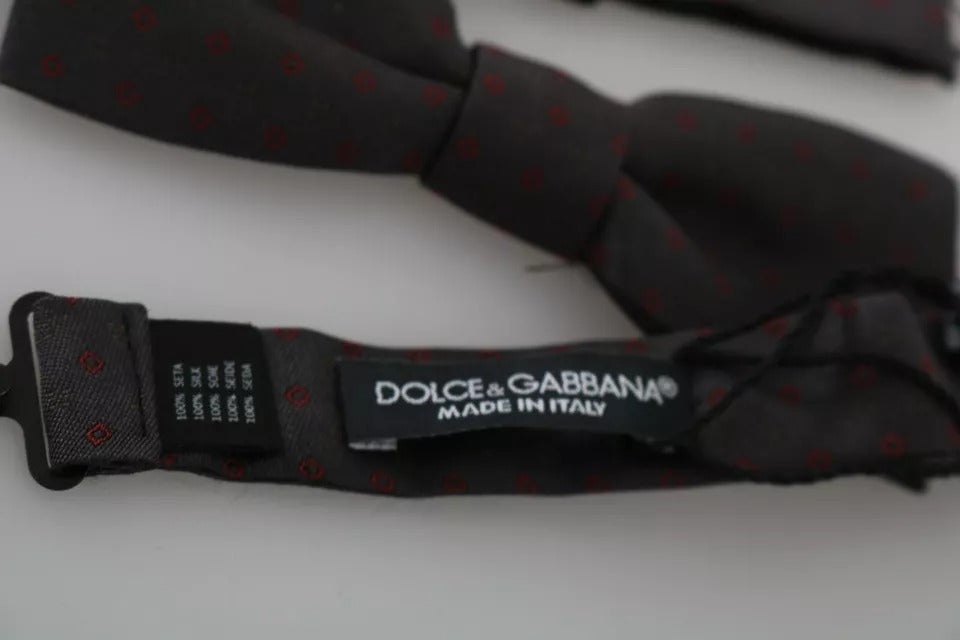 Dolce & Gabbana Graue gepunktete Seidenfliege mit verstellbarem Hals