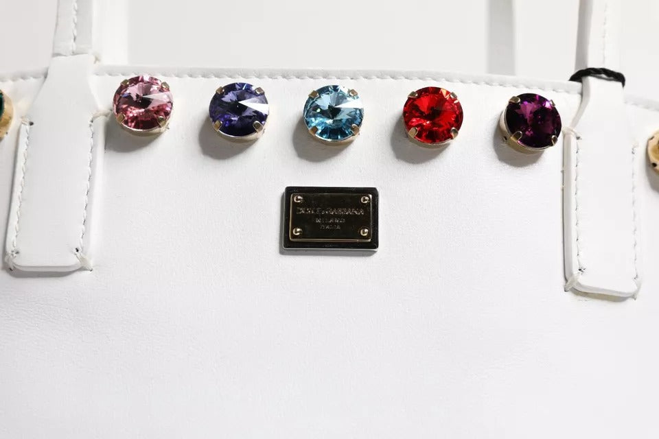 Dolce & Gabbana Weiße Leder Crystal DG Logo Umhängetasche