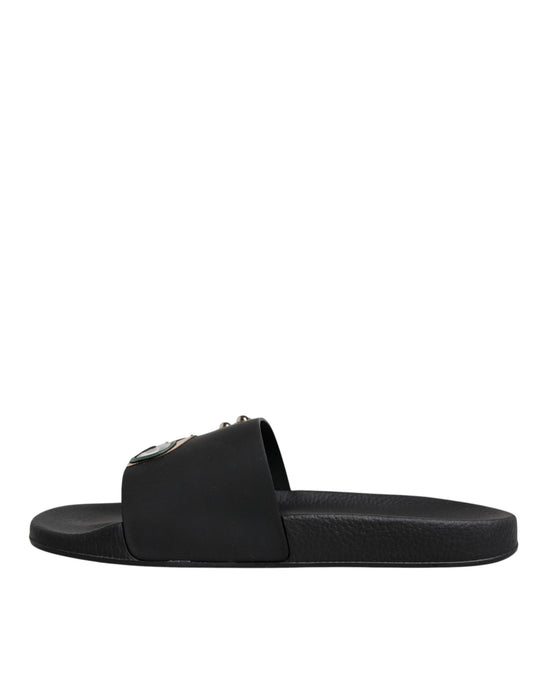 Dolce & Gabbana Schwarz Divers Leder Flats Slides Sandalen Beachwear Schuhe
