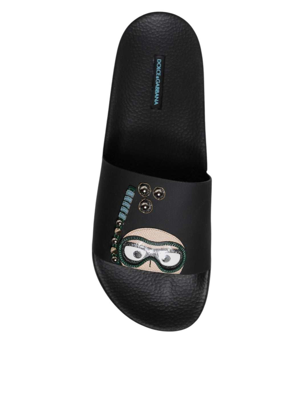 Dolce & Gabbana Schwarz Divers Leder Flats Slides Sandalen Beachwear Schuhe