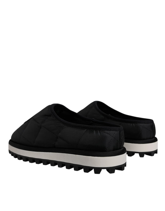 Dolce & Gabbana Schwarz Nylon gesteppt Logo Patch Sandalen Rutschen Schuhe
