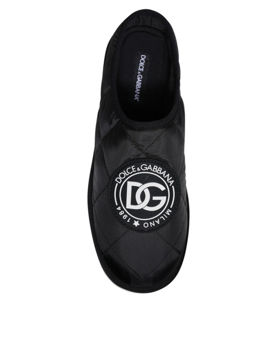 Dolce & Gabbana Schwarz Nylon gesteppt Logo Patch Sandalen Rutschen Schuhe