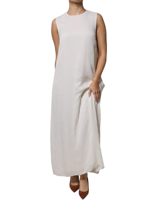 Peserico Weißes ärmelloses Rundhals-Shiftkleid Langes Maxikleid