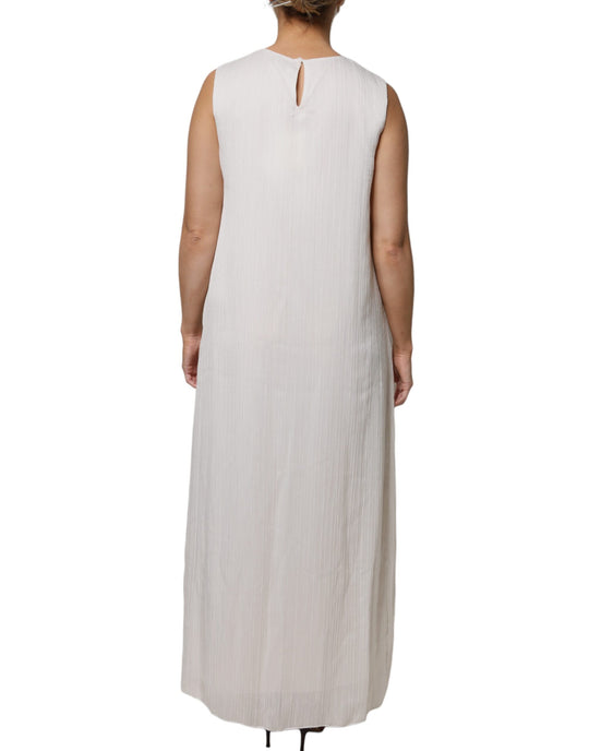 Peserico Weißes ärmelloses Rundhals-Shiftkleid Langes Maxikleid