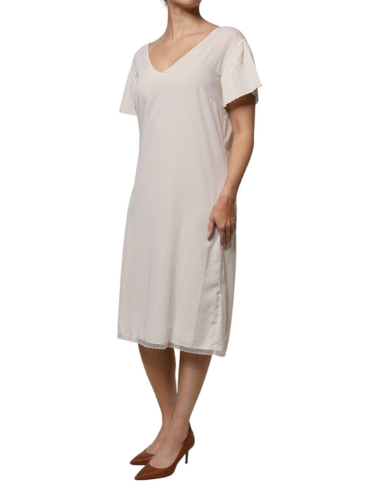 Peserico Weißes Midikleid mit kurzen Ärmeln und V-Ausschnitt