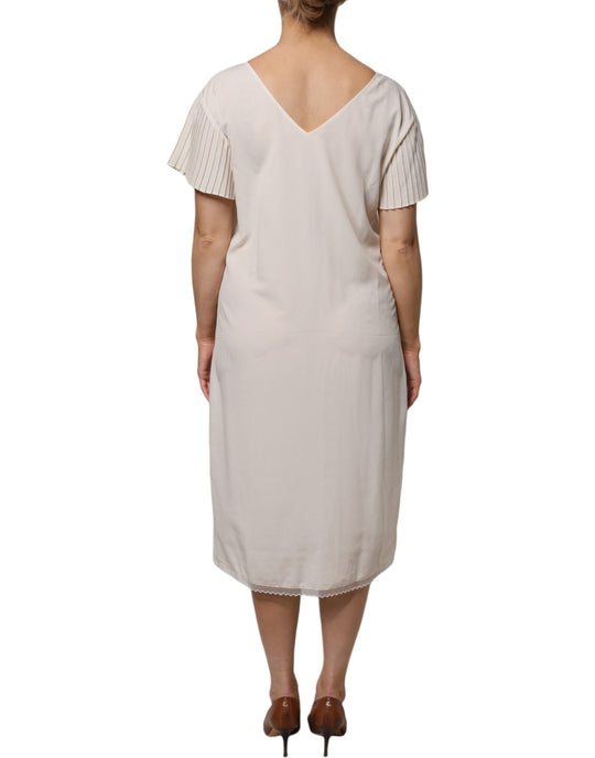 Peserico Weißes Midikleid mit kurzen Ärmeln und V-Ausschnitt