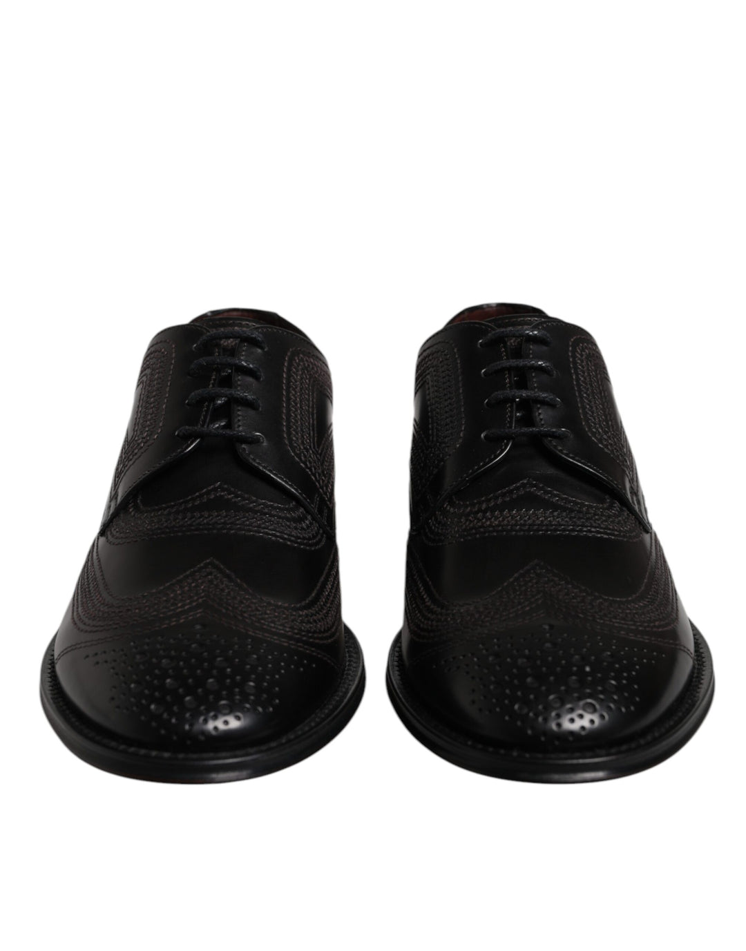Dolce & Gabbana Schwarze bestickte klassische Derby-Schuhe aus Leder