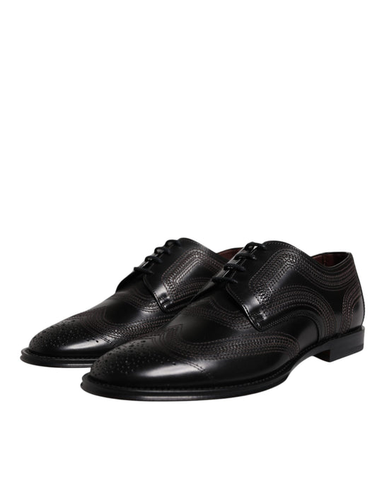 Dolce & Gabbana Schwarze bestickte klassische Derby-Schuhe aus Leder