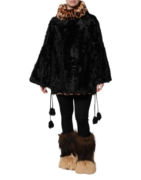 Dolce & Gabbana Schwarzer Lammfell Kurzer Frauen Mantel Jacke