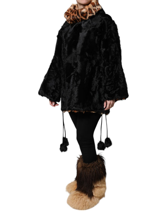Dolce & Gabbana Schwarzer Lammfell Kurzer Frauen Mantel Jacke