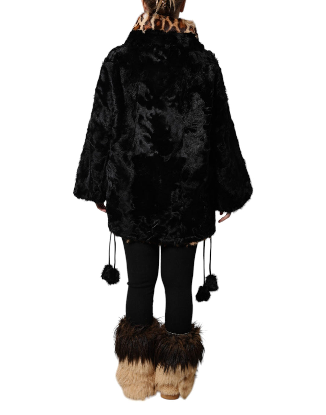 Dolce & Gabbana Schwarzer Lammfell Kurzer Frauen Mantel Jacke