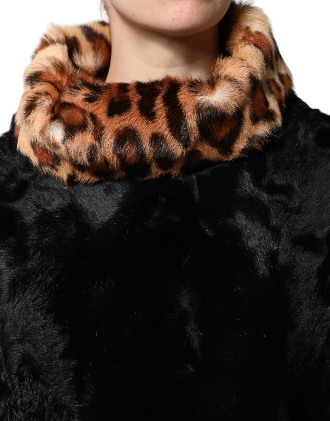 Dolce & Gabbana Schwarzer Lammfell Kurzer Frauen Mantel Jacke