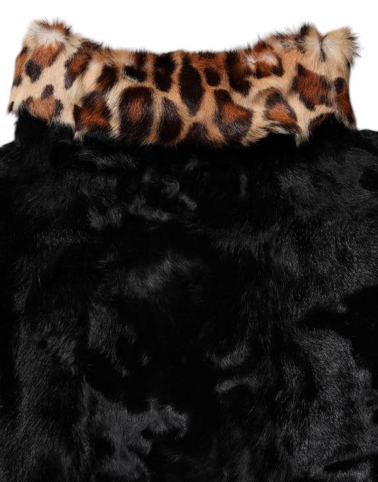 Dolce & Gabbana Schwarzer Lammfell Kurzer Frauen Mantel Jacke