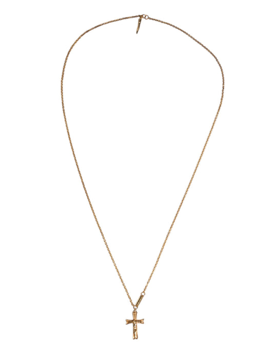 Dolce & Gabbana Gold-Ton Messing Kette religiösen Kreuz Anhänger Halskette