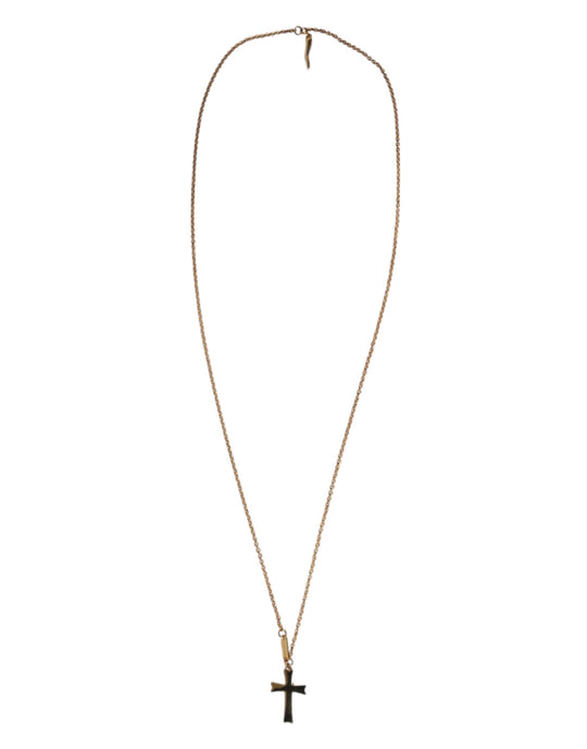 Dolce & Gabbana Gold-Ton Messing Kette religiösen Kreuz Anhänger Halskette