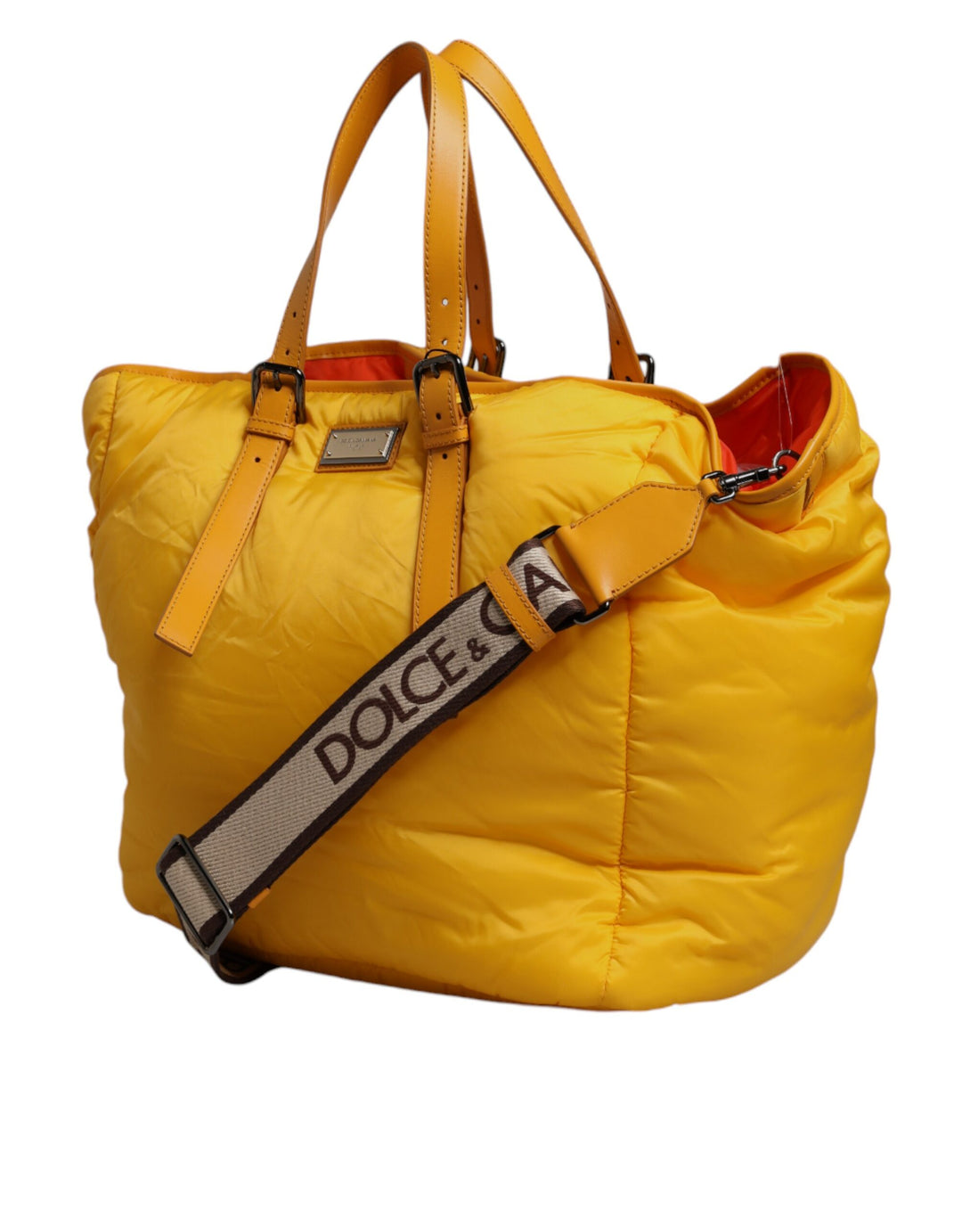 Dolce & Gabbana Gelbe Orange Nylon Logo Plaque Hand Schulter Duffle Bag