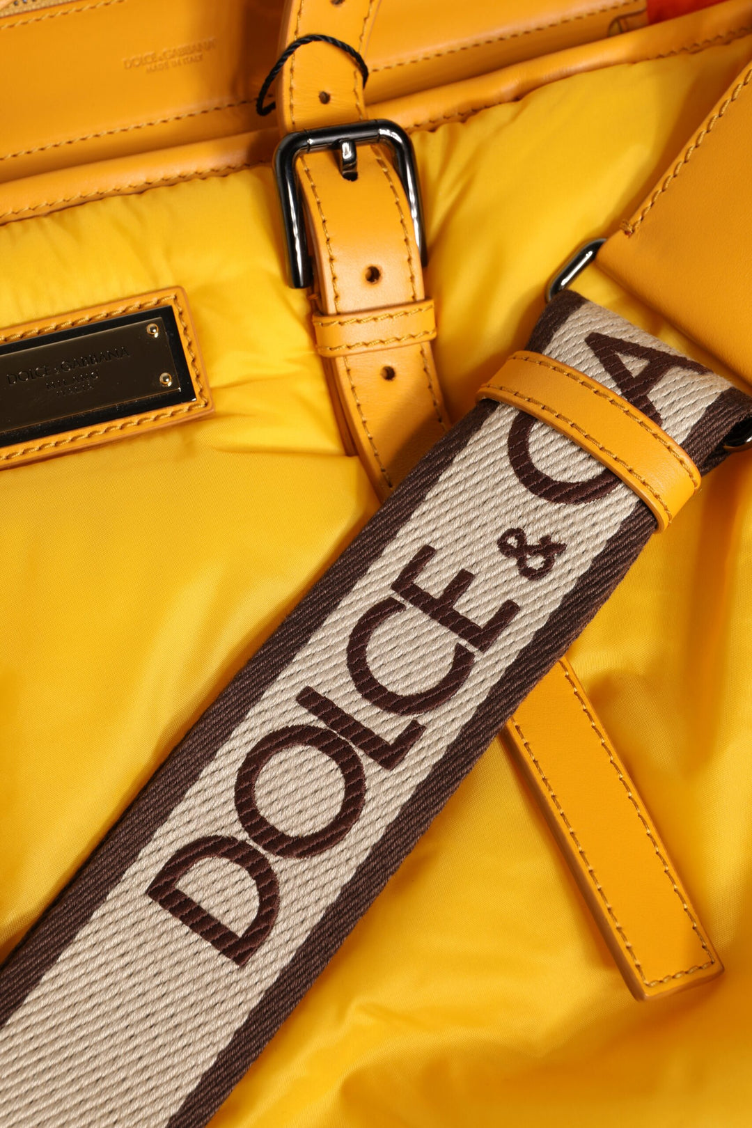 Dolce & Gabbana Gelbe Orange Nylon Logo Plaque Hand Schulter Duffle Bag