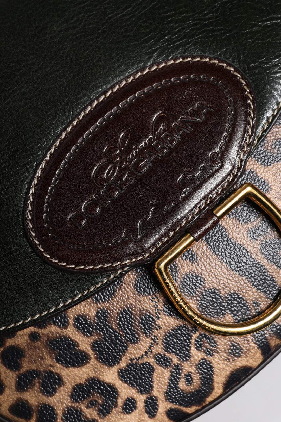 Dolce & Gabbana Schwarzbraune Leopardenleder-Schulterriemen-Tasche