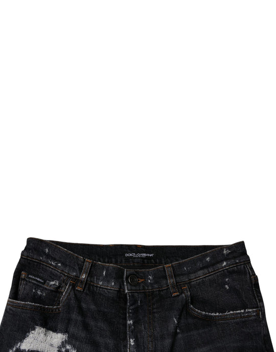 Dolce & Gabbana Schwarze zerfledderte Baumwoll-Skinny Denim-Jeans für Männer