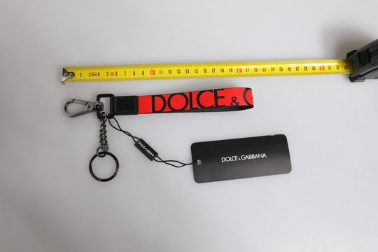 Dolce & Gabbana Rotes Logo Nylon Silber Messing Männer Halter Schlüsselanhänger Schlüsselring
