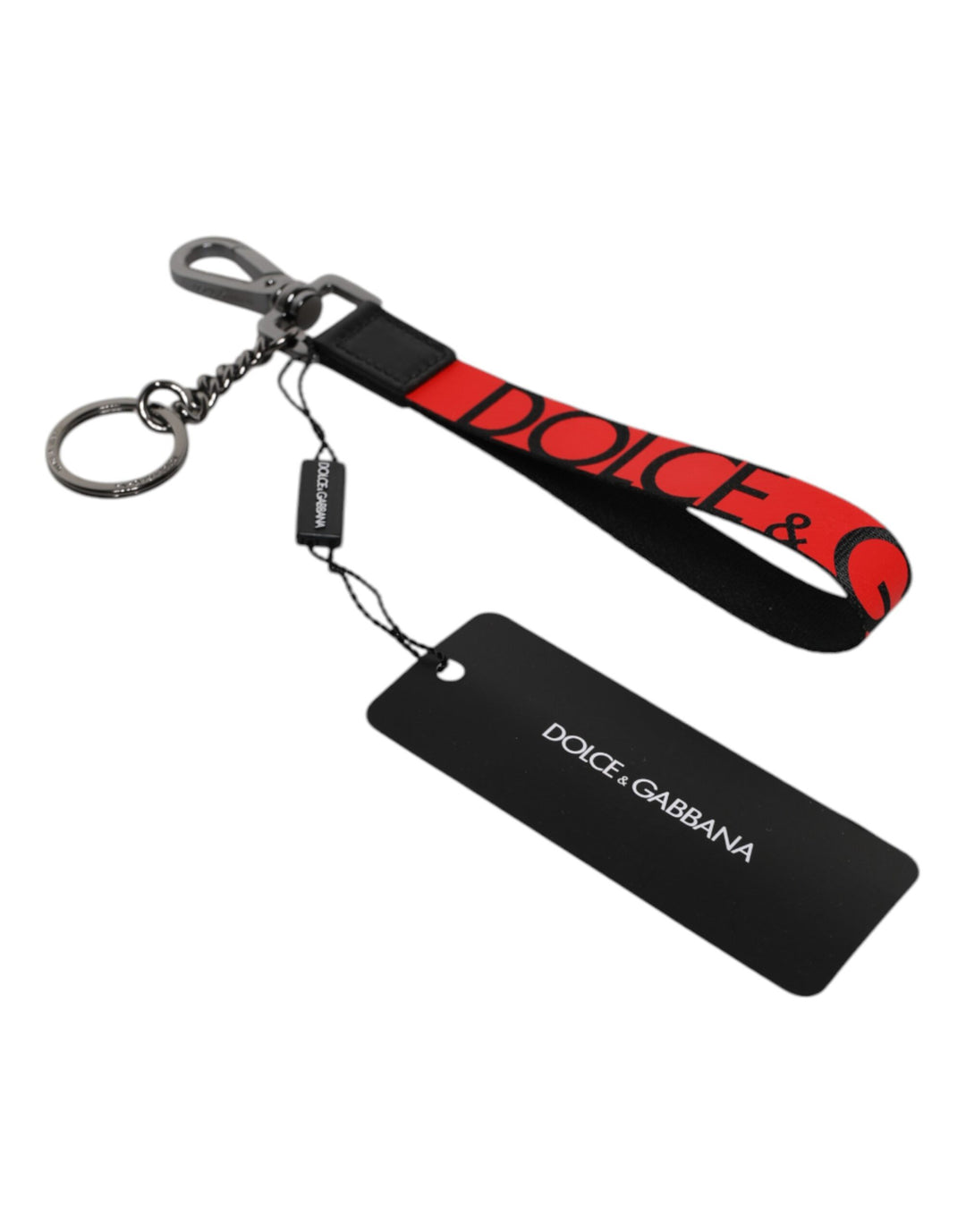 Dolce & Gabbana Rotes Logo Nylon Silber Messing Männer Halter Schlüsselanhänger Schlüsselring