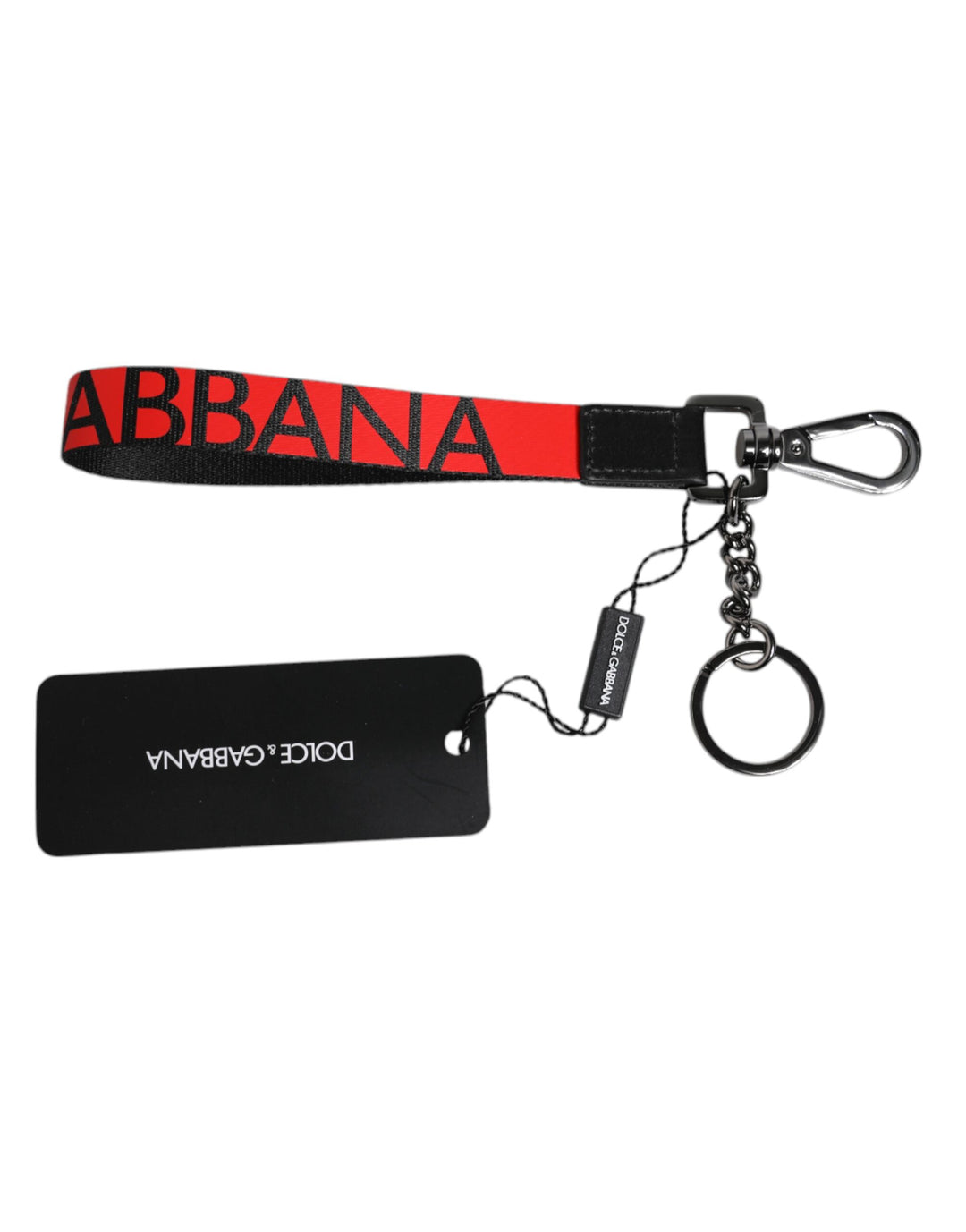 Dolce & Gabbana Rotes Logo Nylon Silber Messing Männer Halter Schlüsselanhänger Schlüsselring