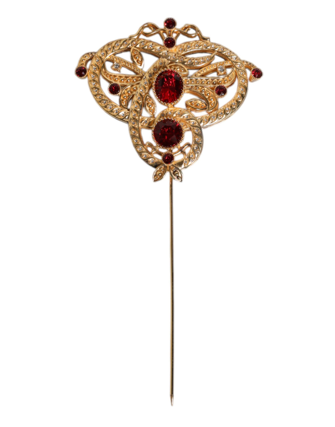 Dolce & Gabbana Goldfarbene rote Kristallverzierung 925 Sterling Silber Pin