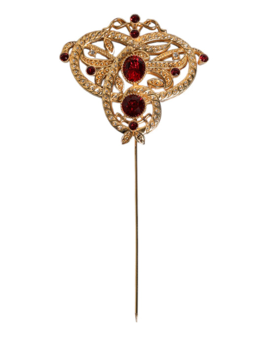 Dolce & Gabbana Goldfarbene rote Kristallverzierung 925 Sterling Silber Pin