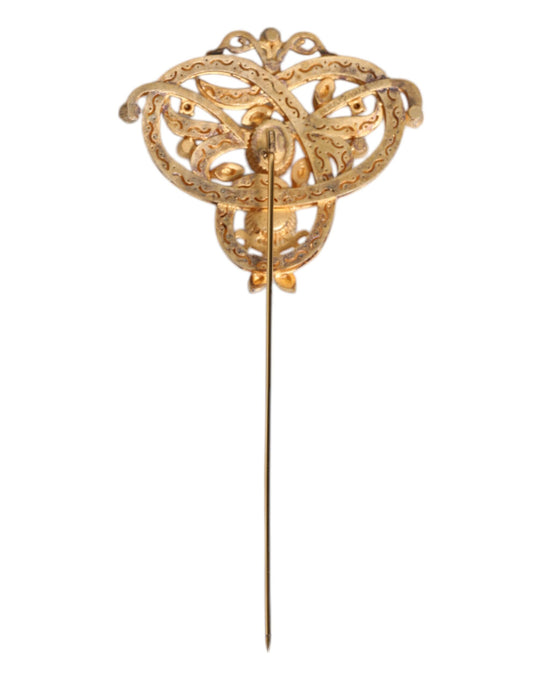 Dolce & Gabbana Goldfarbene rote Kristallverzierung 925 Sterling Silber Pin