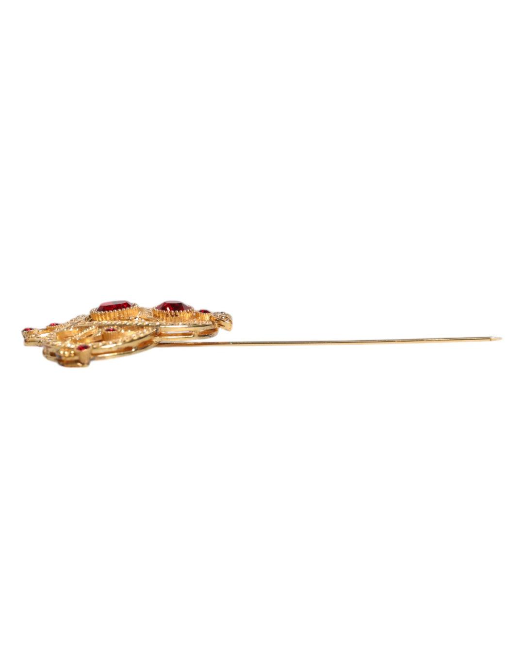Dolce & Gabbana Goldfarbene rote Kristallverzierung 925 Sterling Silber Pin